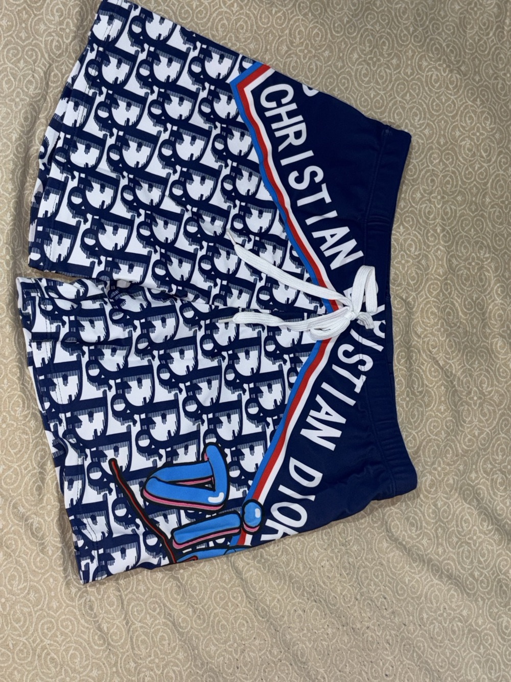 Dior Navy, White & Red Logo-Trim Kids Shorts